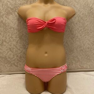 Victoria's Secret Coral and White Striped Bikini Set